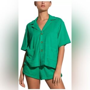 Elan Green Terry Cloth Button-Up Shirt